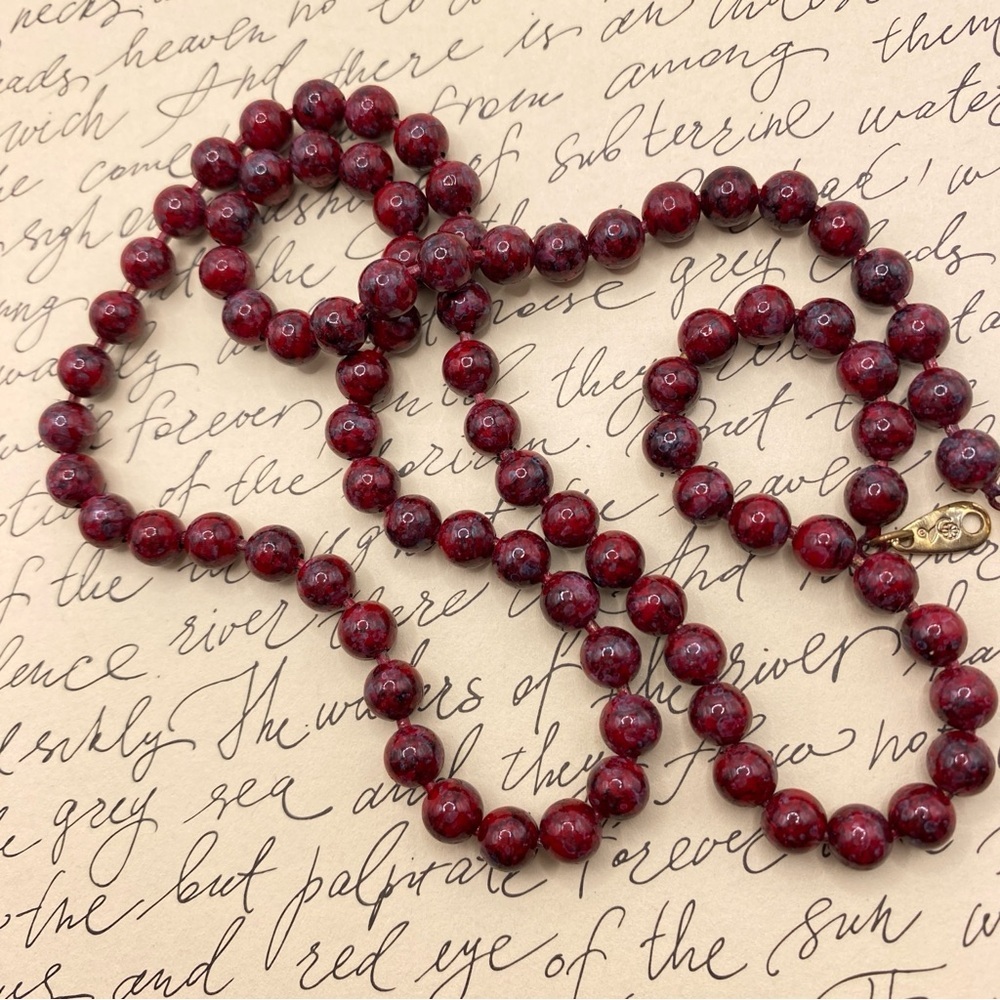 Vintage Cranberry Red Metal Beads Necklace 24”